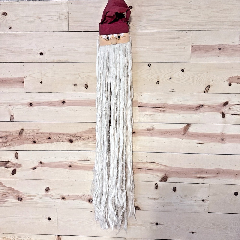 Handmade‎ Santa Claus Wall Hanging 56" Long Yarn Beard Christmas Decor